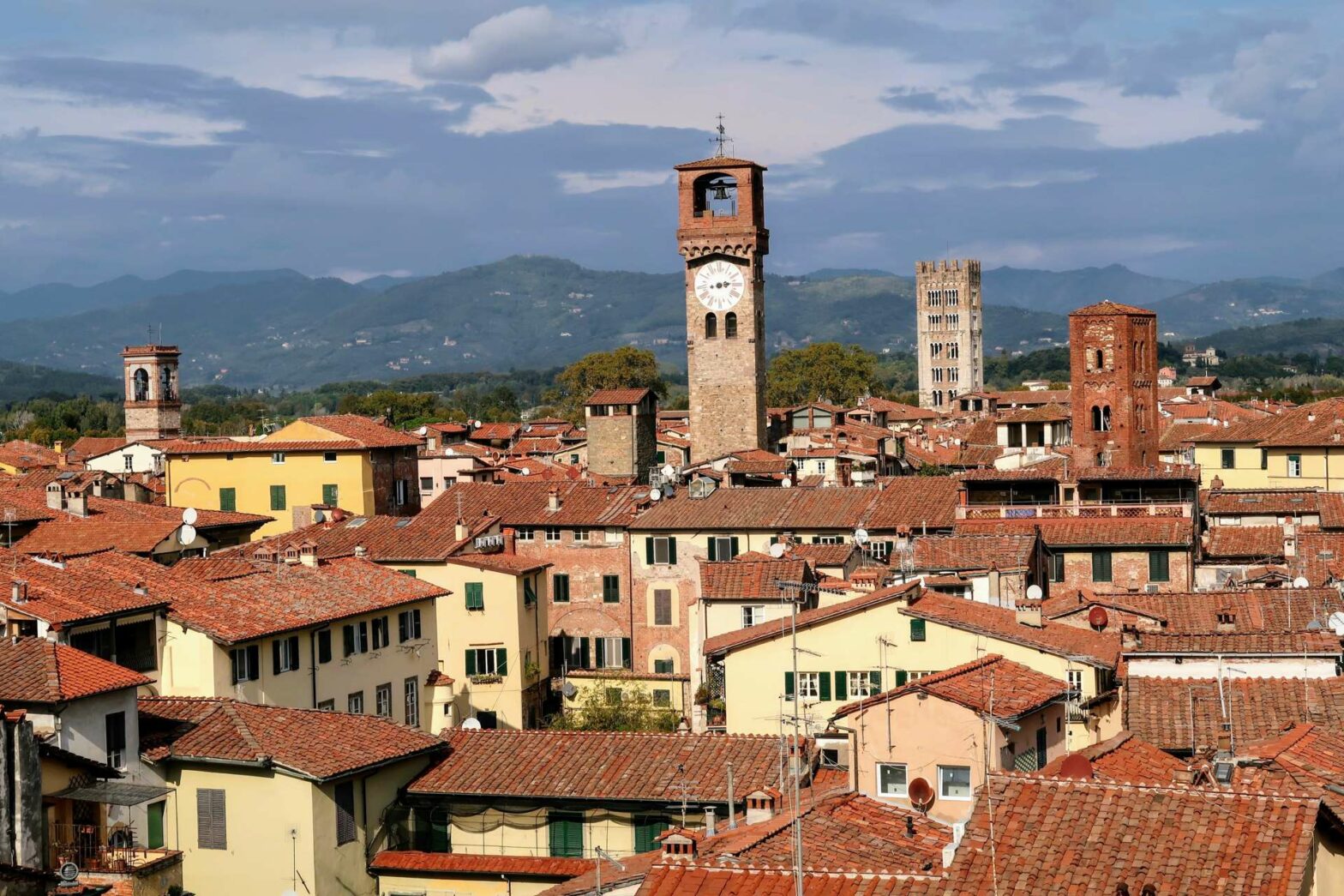 Lucca city rooftops with Fortified Medieval Towers